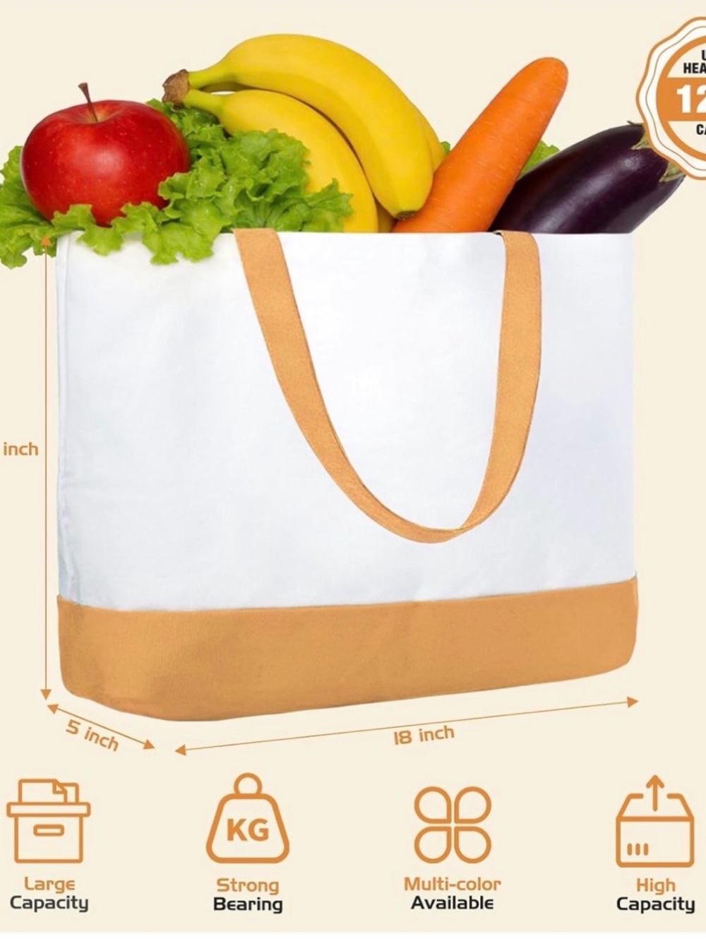 Heavy Duty Reusable Canvas Double Sided Groceries,Beach,Office,Outings Tote Bag - Picture 4 of 6
